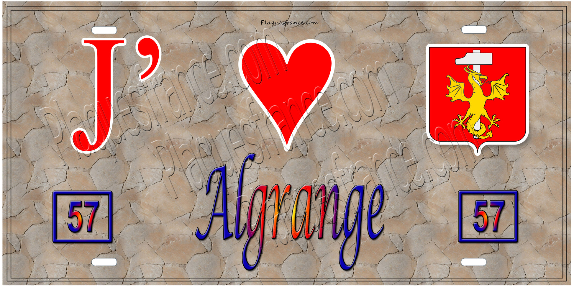 Plaque métal décorative J' ❤️ Algrange, Moselle  mur antique 57