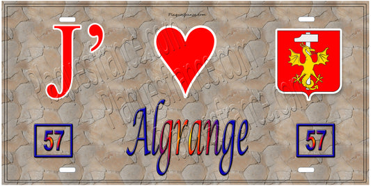 Plaque métal décorative J' ❤️ Algrange, Moselle  mur antique 57