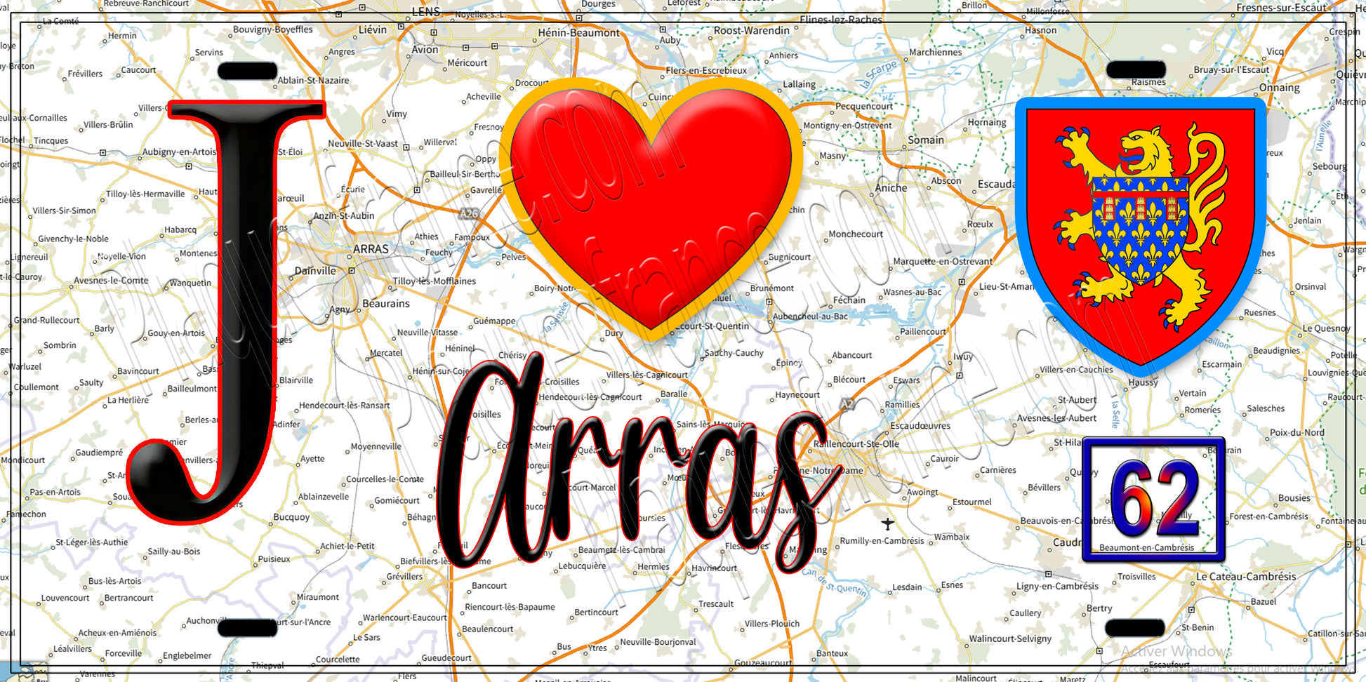 Plaque métal décorative  J' ❤️ Arras, Pas de Calais (62)
