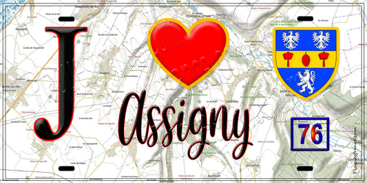 Plaque métal décorative  J' ❤️ Assigny, Seine Maritime (76)