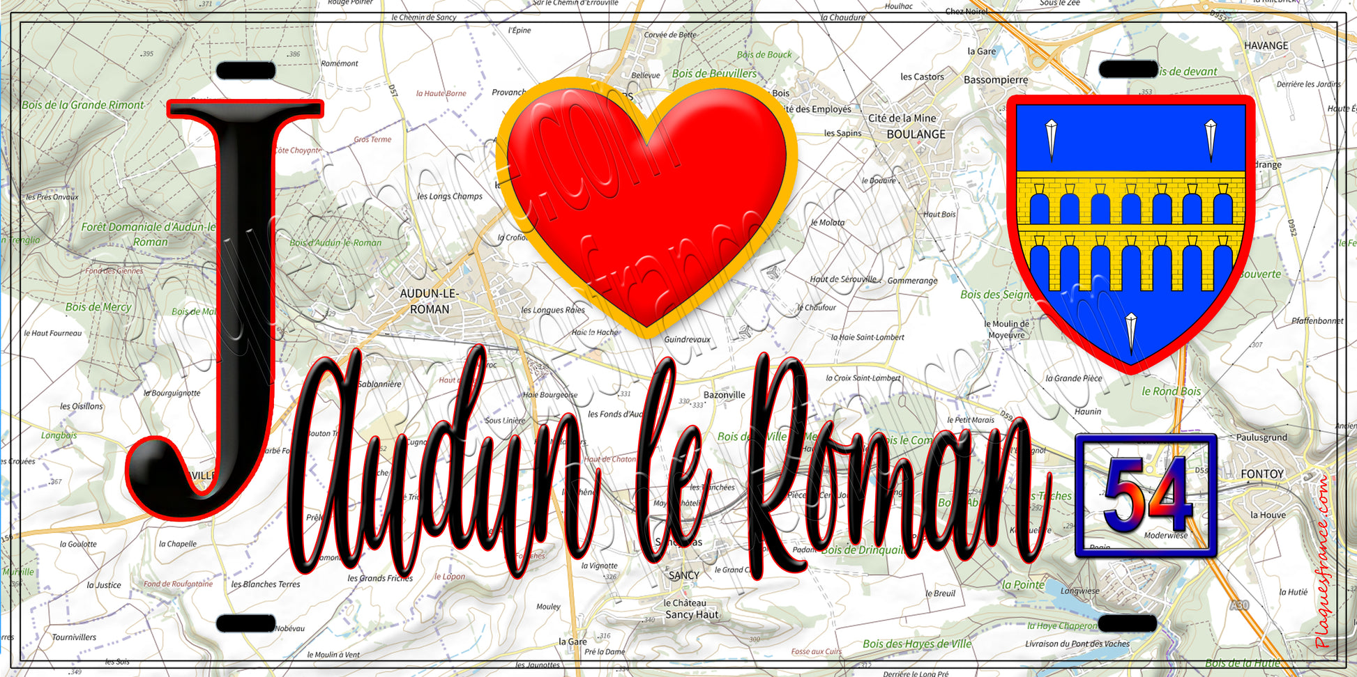 Plaque métal décorative  J' ❤️ Audun-le-Roman, Meurthe et Moselle (54)