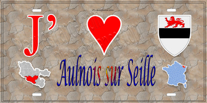 Plaque métal décorative 15 x 30 cm mur antique carte J' ❤️ Aulnois-sur-Seille, canton du Saulnois Moselle 57