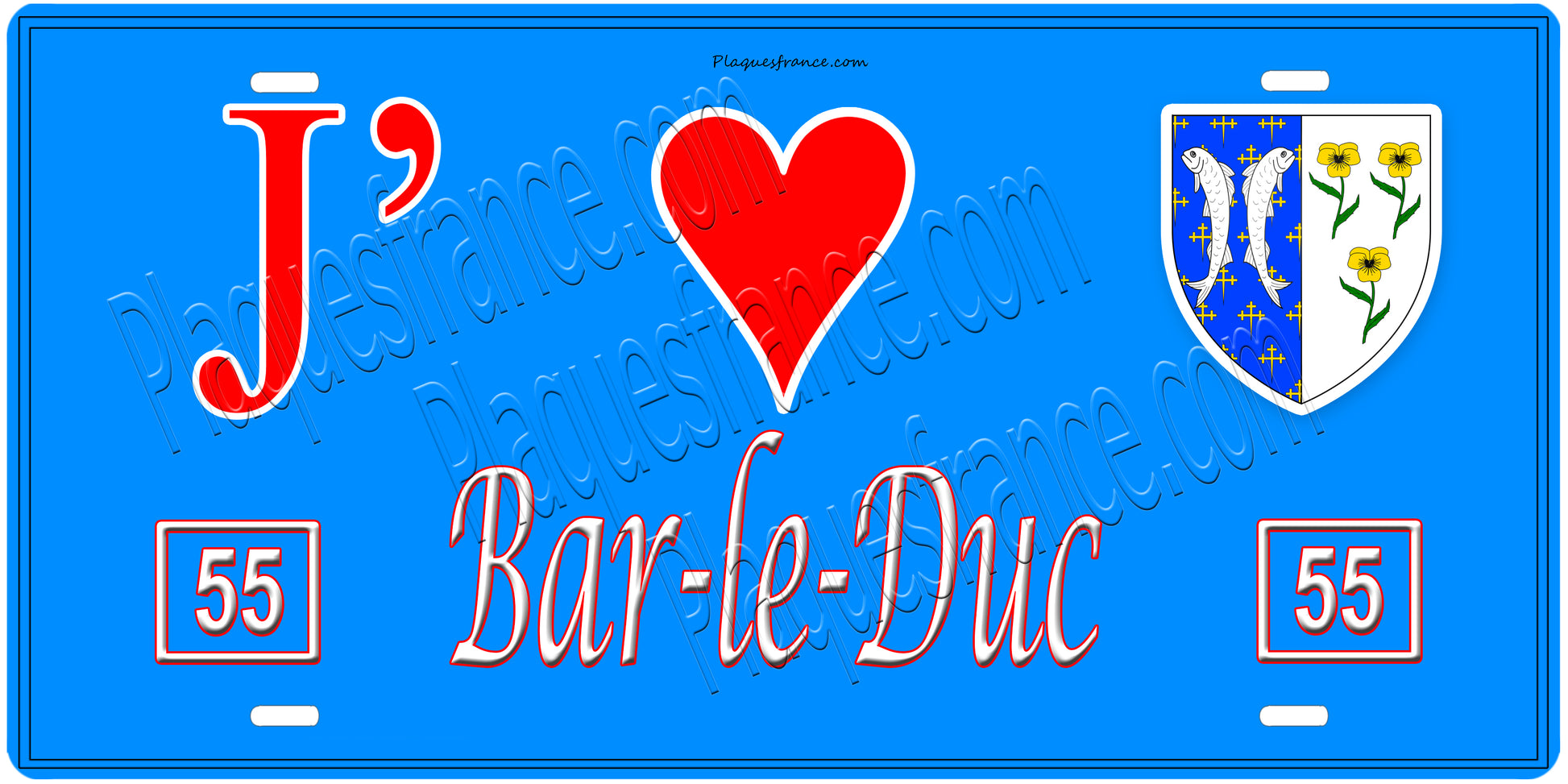 Plaque métal décorative, J' ❤️Bar-le-Duc, Meuse, fond  mur bleu 55