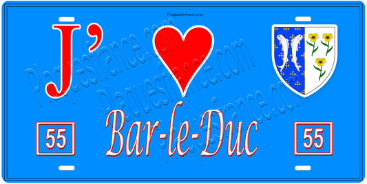 Plaque métal décorative, J' ❤️Bar-le-Duc, Meuse, fond  mur bleu 55