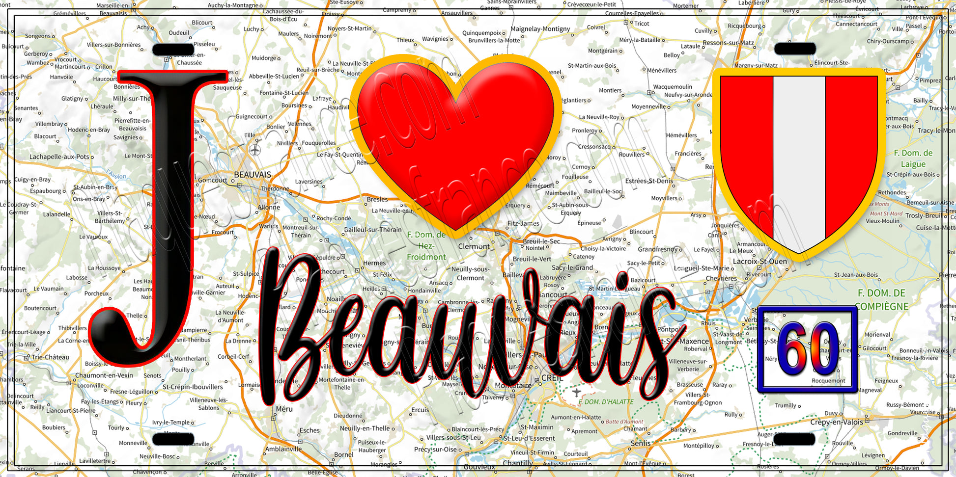 Plaque métal décorative  J' ❤️ Beauvais, Oise (60)