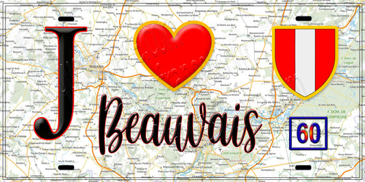 Plaque métal décorative  J' ❤️ Beauvais, Oise (60)