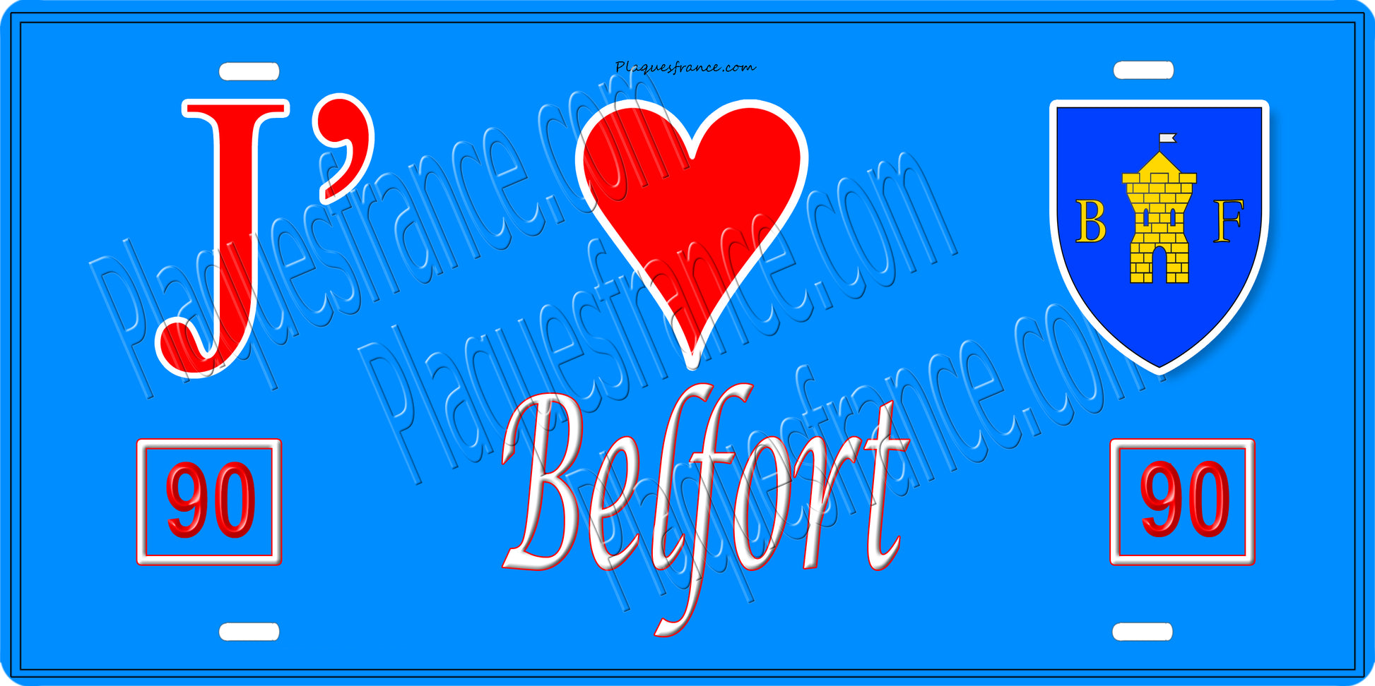 Plaque métal décorative  J' ❤️ Belfort, Territoire de Belfort (90)
