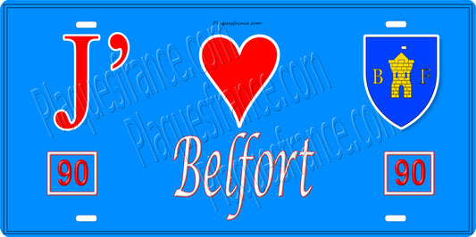 Plaque métal décorative  J' ❤️ Belfort, Territoire de Belfort (90)