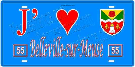 Plaque métal décorative, J' ❤️Belleville-sur-Meuse, Meuse, fond  mur bleu 55