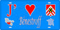 Plaque métal décorative 15 x 30 cm fond bleu carte J' ❤️ Bénestroff, canton du Saulnois Moselle 57