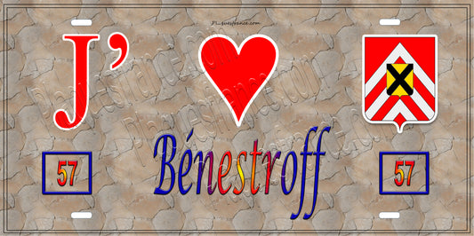 Plaque métal décorative 15 x 30 cm mur antique 57 J' ❤️ Bénestroff, canton du Saulnois Moselle 57