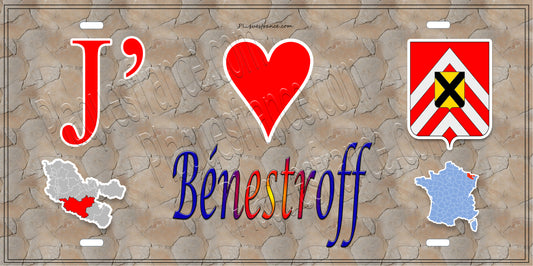 Plaque métal décorative 15 x 30 cm mur antique carte J' ❤️ Bénestroff, canton du Saulnois Moselle 57