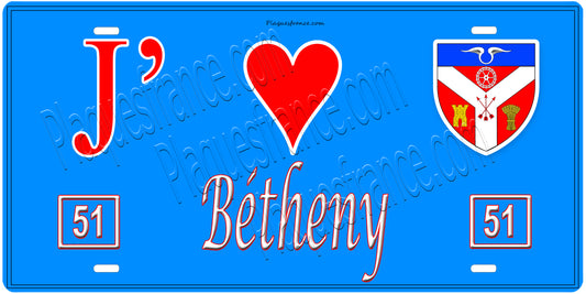 Plaque métal décorative, J' ❤️Bétheny, Marne, fond  mur bleu 51