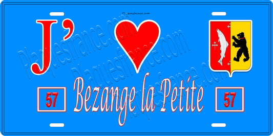 Plaque métal décorative 15 x 30 cm fond bleu 57 J' ❤️ Bezange la Petite, canton du Saulnois Moselle 57