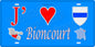 Plaque métal décorative 15 x 30 cm fond bleu carte J' ❤️ Bioncourt, canton du Saulnois Moselle 57