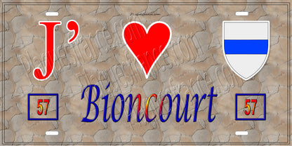 Plaque métal décorative 15 x 30 cm mur antique 57 J' ❤️ Bioncourt, canton du Saulnois Moselle 57