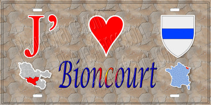 Plaque métal décorative 15 x 30 cm mur antique carte J' ❤️ Bioncourt, canton du Saulnois Moselle 57 (Copie)