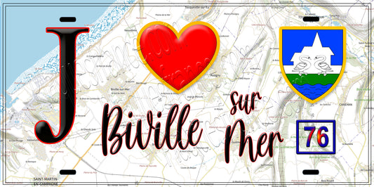 Plaque métal décorative  J' ❤️ Biville sur Mer, Seine Maritime (76)