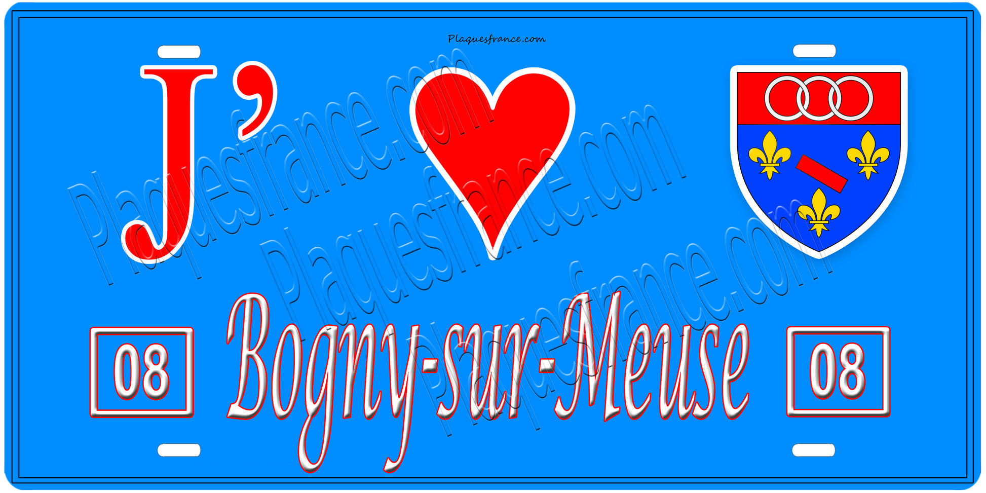Plaque métal décorative, J' ❤️Bogny sur Meuse, Ardennes, fond  mur bleu 08