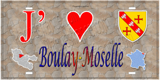 PlaquePlaque métal décorative 15 x 30 cm fond mur antique carte J' ❤️ Boulay-Moselle, canton Boulay-Moselle Moselle 57