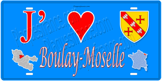 PlaquePlaque métal décorative 15 x 30 cm fond mur bleu carte J' ❤️ Boulay-Moselle, canton Boulay-Moselle Moselle 57