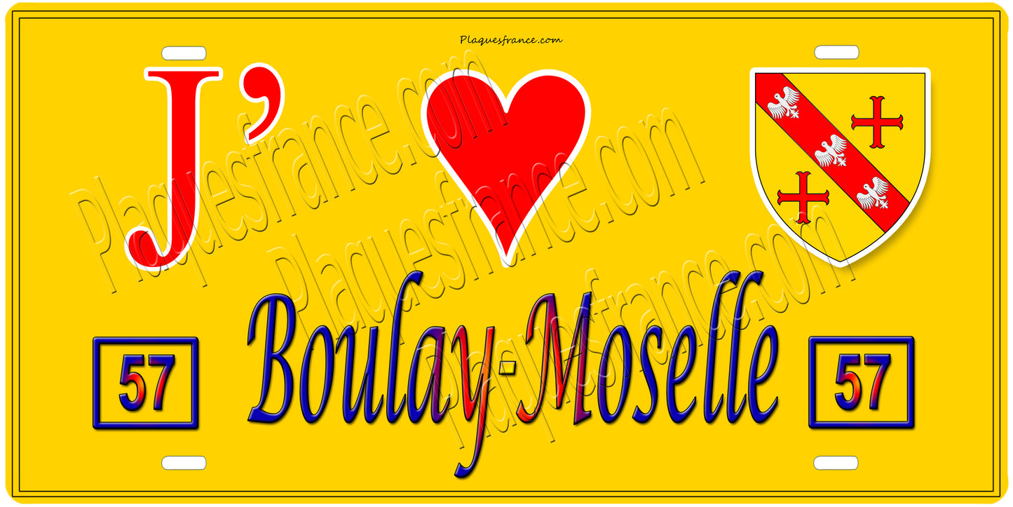 PlaquePlaque métal décorative 15 x 30 cm fond mur jaune 57 J' ❤️ Boulay-Moselle, canton Boulay-Moselle Moselle 57
