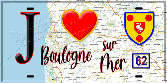 Plaque métal décorative  J' ❤️ Boulogne sur Mer, Pas de Calais (62)