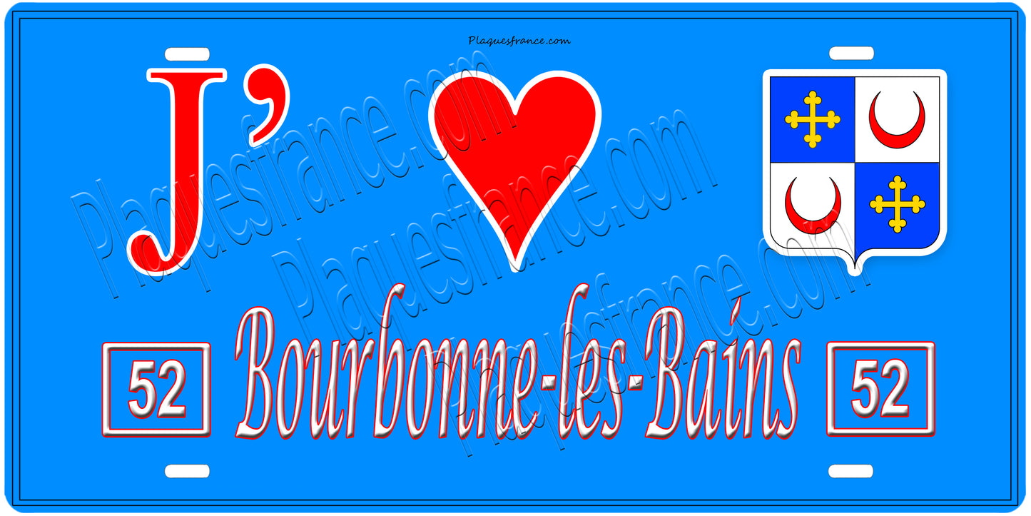 Plaque métal décorative, J' ❤️Boubonne-les-Bains, Haute Marne, fond  mur bleu 52