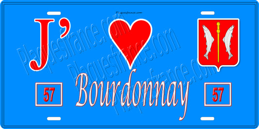 Plaque métal décorative 15 x 30 cm fond bleu 57 J' ❤️ Bourdonnay, canton du Saulnois Moselle 57