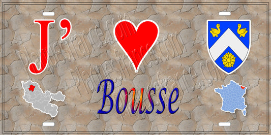 Plaque métal décorative 15 x 30 cm fond mur antique carte J' ❤️ Bousse, canton Metzervisse Moselle 57
