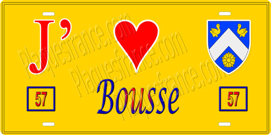 Plaque métal décorative 15 x 30 cm fond mur jaune 57 J' ❤️ Bousse, canton Metzervisse Moselle 57
