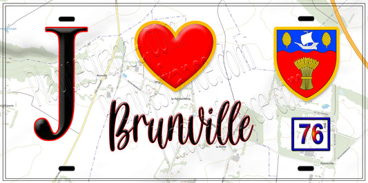 Plaque métal décorative  J' ❤️ Brunville, Seine Maritime (76)