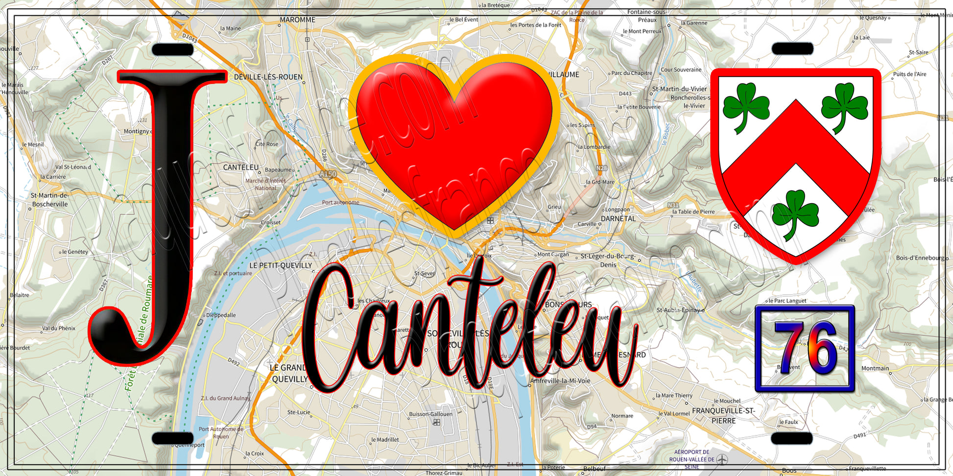 Plaque métal décorative  J' ❤️ Canteleu, Seine Maritime (76)