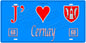 Plaque métal décorative, J' ❤️Cernay, Haut Rhin, fond  mur bleu 68