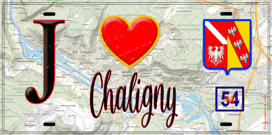 Plaque métal décorative  J' ❤️ Chaligny, Meurthe et Moselle (54)