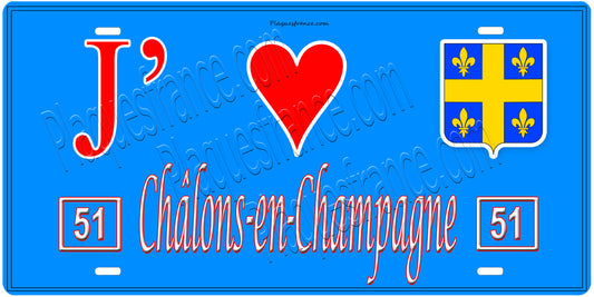 Plaque métal décorative, J' ❤️Châlons en Champagne, Marne, fond  mur bleu 51