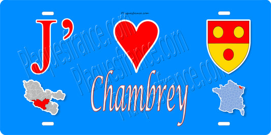 Plaque métal décorative 15 x 30 cm fond bleu carte J' ❤️ Chambrey, canton du Saulnois Moselle 57