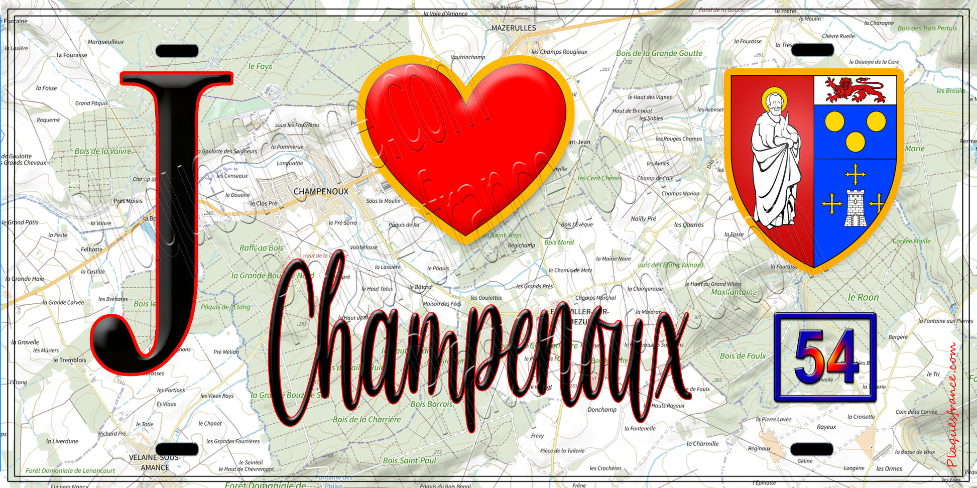 Plaque métal décorative  J' ❤️ Champenoux, Meurthe et Moselle (54)