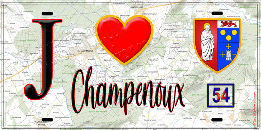 Plaque métal décorative  J' ❤️ Champenoux, Meurthe et Moselle (54)