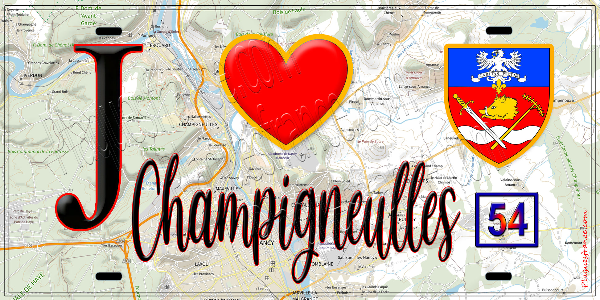Plaque métal décorative  J' ❤️ Champigneulles, Meurthe et Moselle (54)
