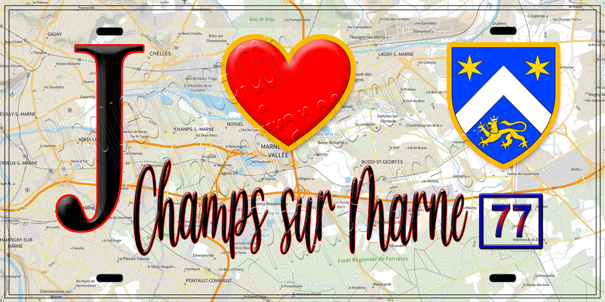 Plaque métal décorative  J' ❤️ Champs-sur-Marne, Seine et Marne (77)
