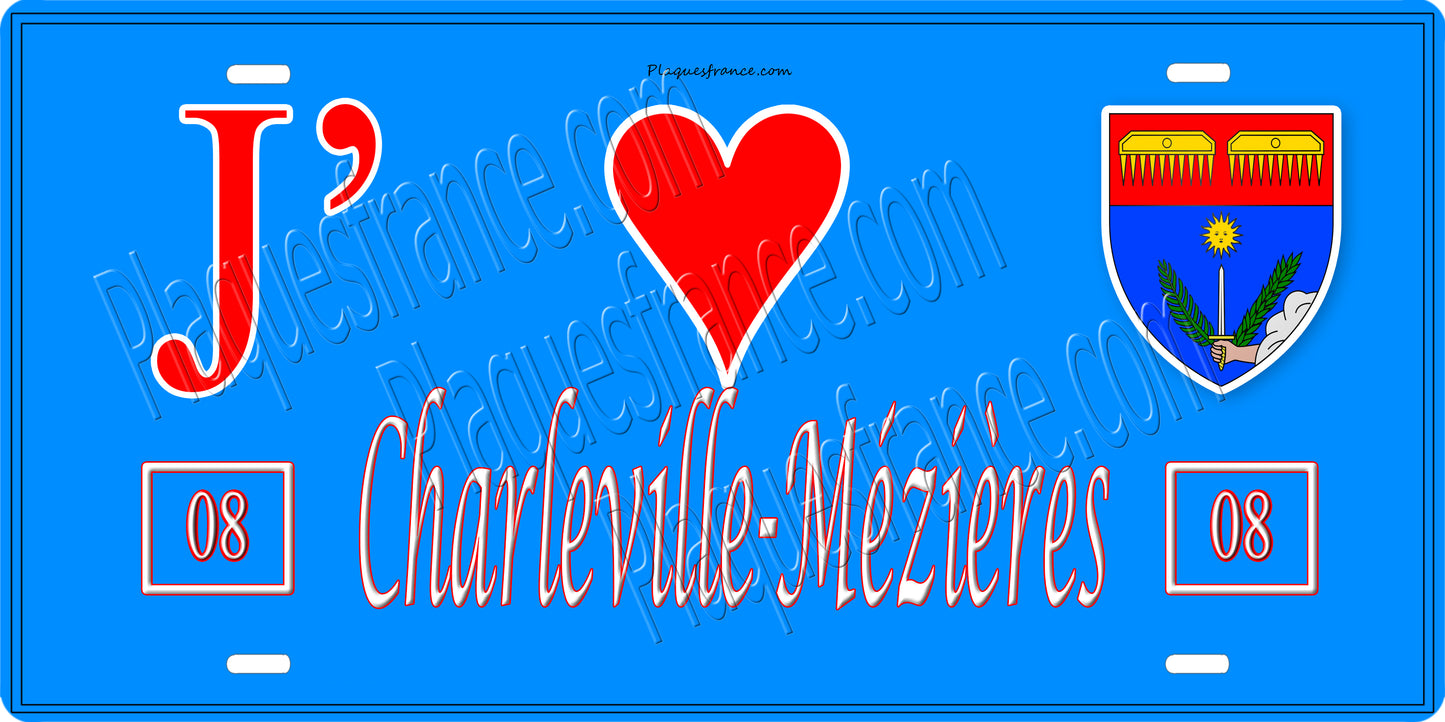 Plaque métal décorative, J' ❤️Charleville-Mézières, Ardennes, fond  mur bleu 08