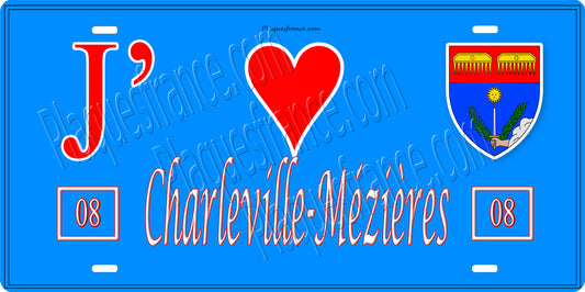 Plaque métal décorative, J' ❤️Charleville-Mézières, Ardennes, fond  mur bleu 08