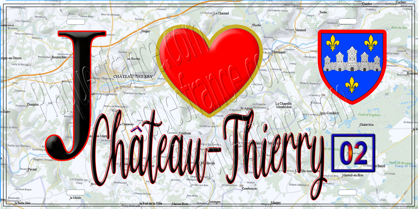 Plaque métal décorative, J' ❤️Château-Thierry, Aisne (02)
