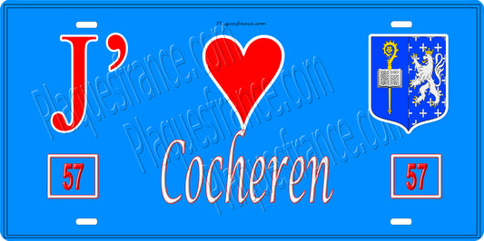 Plaque métal décorative 15 x 30 cm fond mur bleu 57 J' ❤️Cocheren, canton Forbach Moselle 57