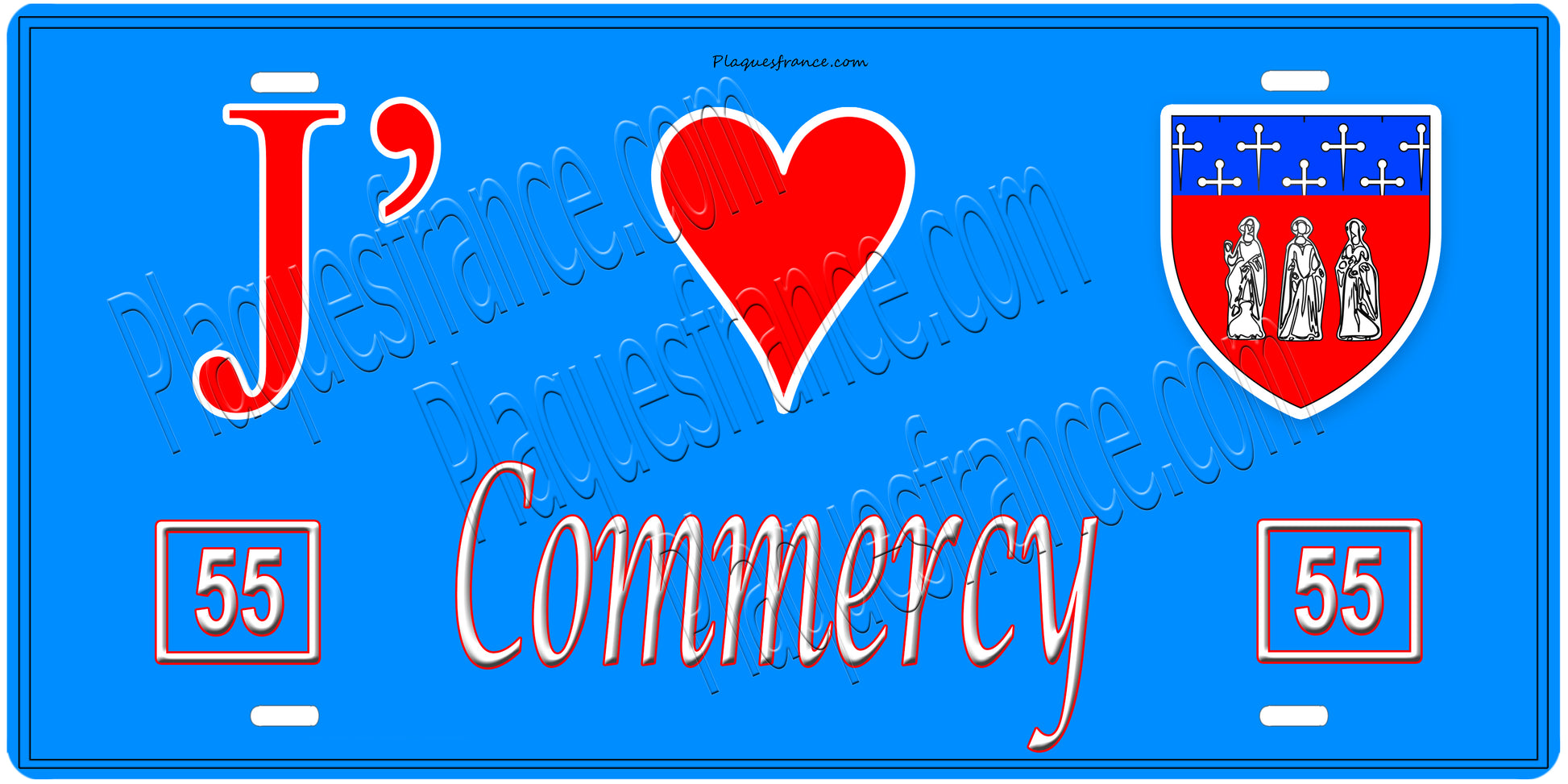 Plaque métal décorative, J' ❤️Commercy, Meuse, fond  mur bleu 55