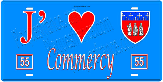 Plaque métal décorative, J' ❤️Commercy, Meuse, fond  mur bleu 55