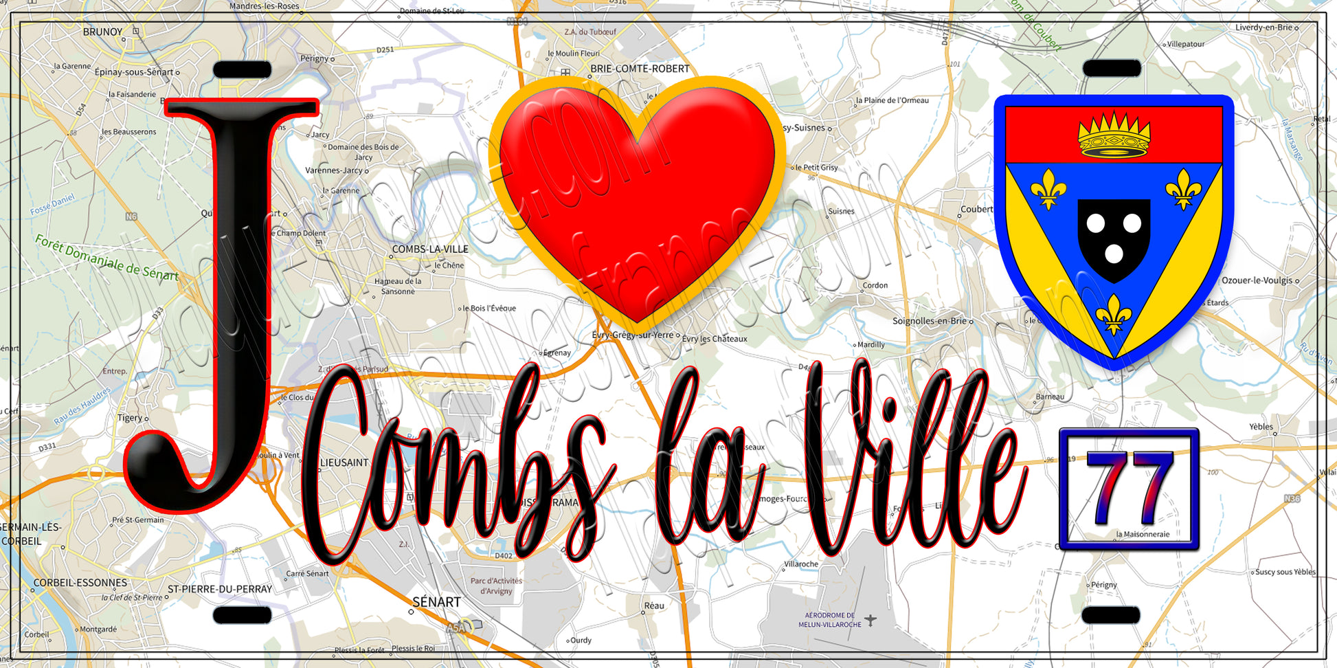 Plaque métal décorative  J' ❤️ Combs-la-Ville, Seine et Marne (77)