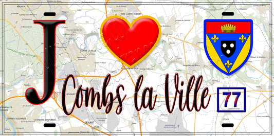 Plaque métal décorative  J' ❤️ Combs-la-Ville, Seine et Marne (77)