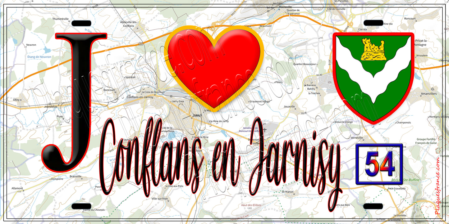 Plaque métal décorative  J' ❤️ Conflans-en-Jarnisy, Meurthe et Moselle (54)